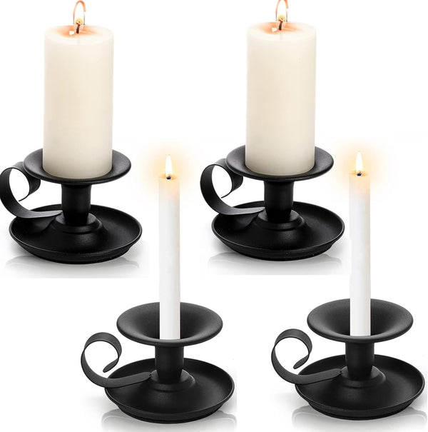 Yopay 4 Pack Iron Taper Candle Holder - Retro Rustproof Black Candlestick Holders for Halloween, Christmas, Wedding