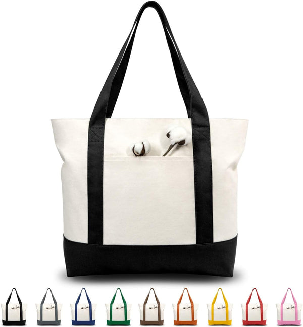 TOPDesign 1 | 3 | 6 | 30 Pack Canvas Tote Bag - Reusable Grocery Shopping Bag with External Pocket