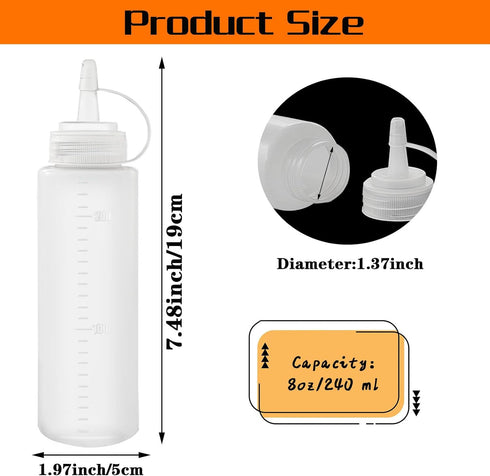 12 Pack 8 oz Plastic Squeeze Bottles Multipurpose Squirt Bottles for Ketchup,Condiments,BBQ