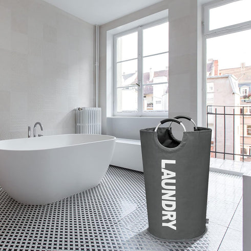 DOKEHOM 90L Large Collapsible Laundry Basket, Freestanding Tall Clothes Hamper, Foldable Washing Bin (Dark Grey)