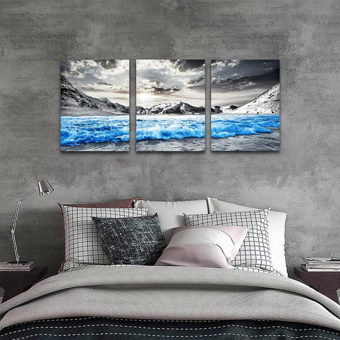 TTHYUEWS Framed Canvas Wall Art for Bedroom, Modern Home Decoration, Black and White Beach Wall Paintings