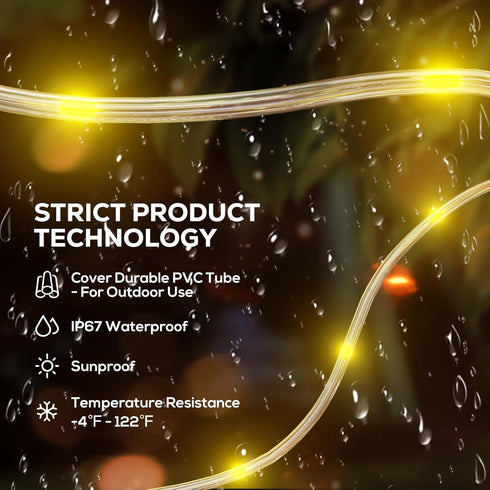 ICRGB Solar Rope Lights Outdoor Waterproof, 39FT 120LED with Remote Control & 8 Modes for Holiday Decoration