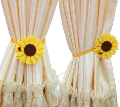 1 Pair Sunflower Curtain Magnetic Tiebacks, Non-Woven Fabric, Rural Style Holdbacks
