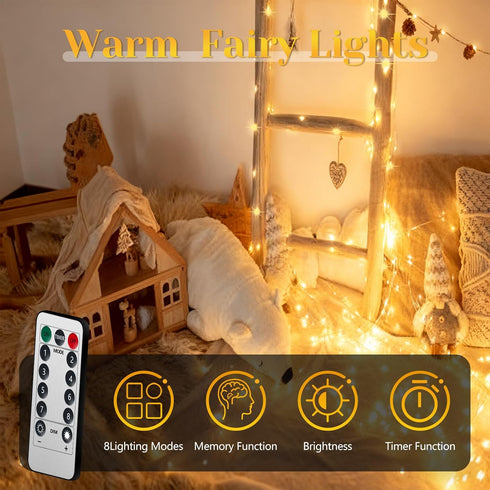 Flechllary 200 67Ft Outdoor,8 LED Fairy Lights Battery Operated with RemoteWaterproof String Lights for Indoor & Modes