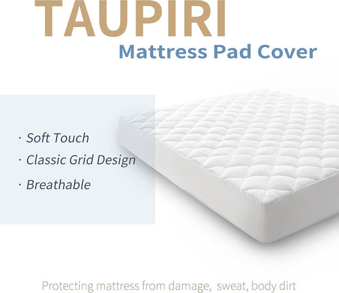 Taupiri Twin XL Quilted Mattress Pad Cover, Deep Pocket (8"-21"), Cooling Soft Pillowtop, White