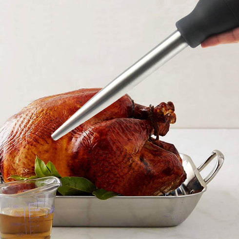 Stainless Steel Turkey Baster with Cleaning Brush - Food Grade Basting Syringe with 2 Marinade Injector Needles, Black