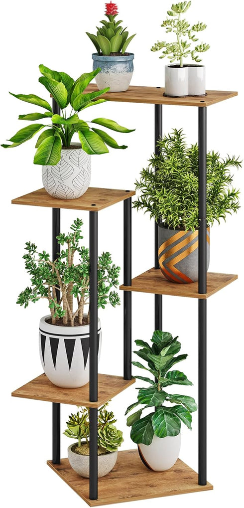 HAYOFAMY 5 Tier Plant Stand Indoor, Tall Plant Shelf Metal Wood Multiple,