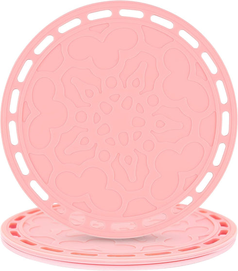 Smithcraft Silicone Trivet Mat - Big Round Pink Coaster for Hot Dishes and Pots, Set of 3 Hot Pads for Countertops