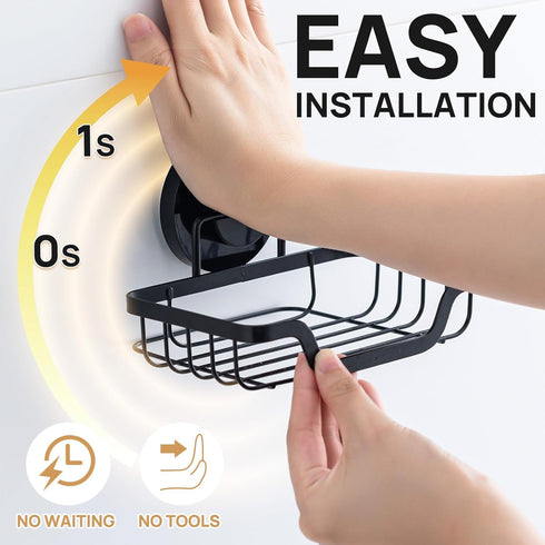 LEVERLOC Soap Dish, Soap Bar Holder for Shower Suction Cup Wall Mounted, Stainless Steel No-Drilling Removable