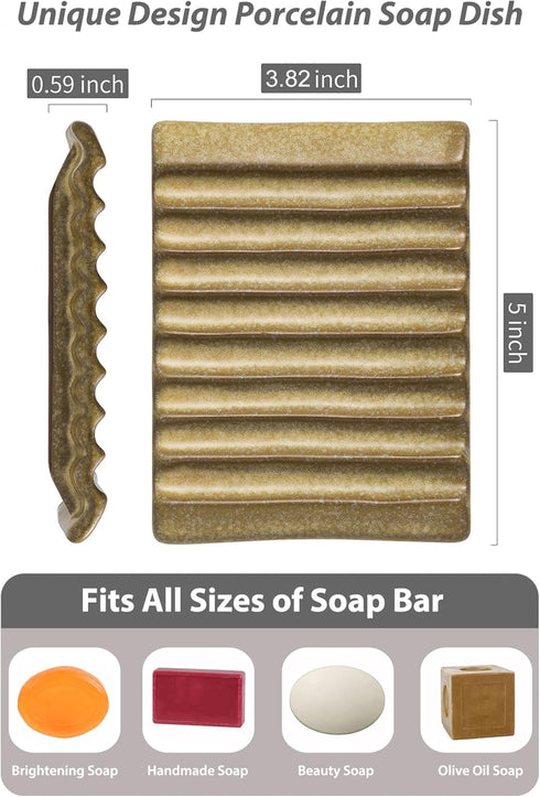 Ceramic Soap Dish for Countertop with Self Drain, Japanese Bar Soap Holder for Sink, Yellow
