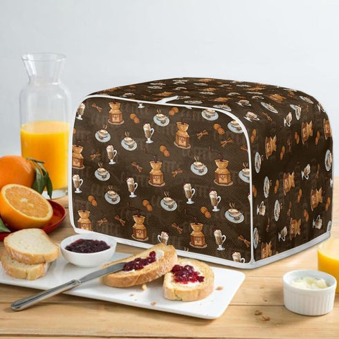 Toaster Dust Cover for 2 Slice Microwave Oven, Stain Resistant Kitchen Appliance Cover with Handle, Coffee Dessert Brown