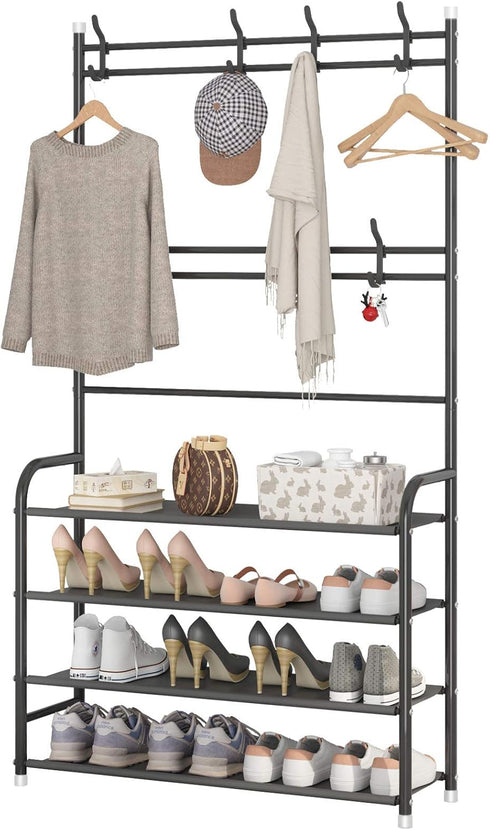 UDEAR Entryway Coat Rack,3-in-1 Hall Tree Multifunctional Storage Shelf with 4-Tier Shoe
