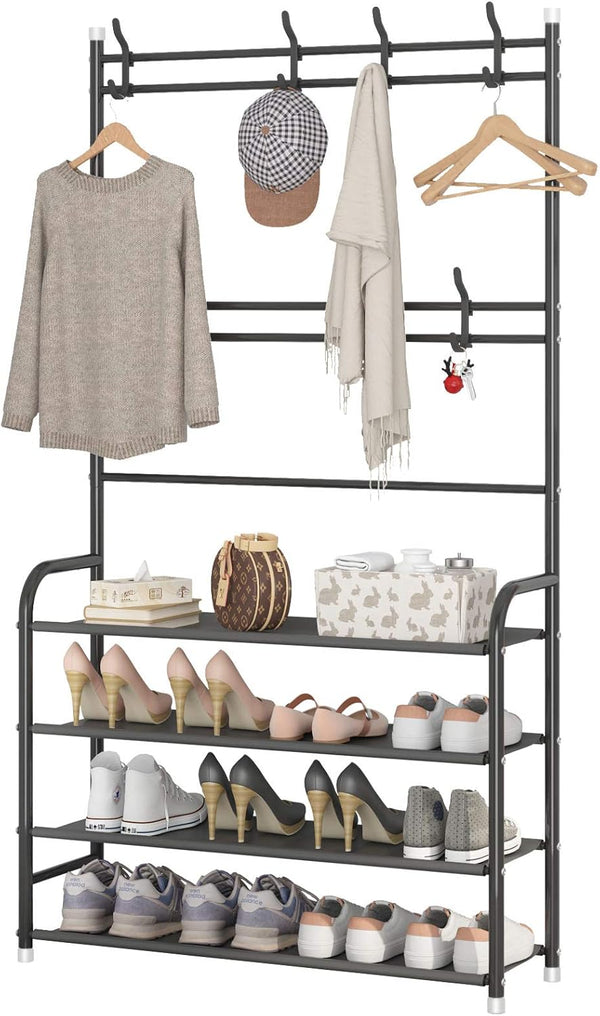 UDEAR Entryway Coat Rack,3-in-1 Hall Tree Multifunctional Storage Shelf with 4-Tier Shoe