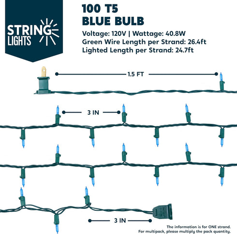 Lights,100 Count 26.4 Joiedomi Blue LED Christmas String Mini Fairy Light with FT Green Wire,Lighting Decor for Indoor