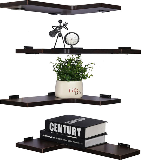 YYWUOJJ Corner Shelf Wall Mounted, Corner Floating Shelves for Wall, Set of 4