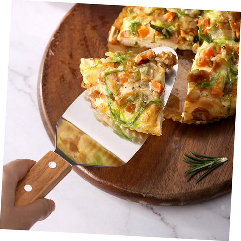 2Pcs Wooden Handle Pizza Shovel pizza spatula pizza cake holder cake server pie server pie cutter baking grilling cheese metal spatula for cooking Stainless steel food transport