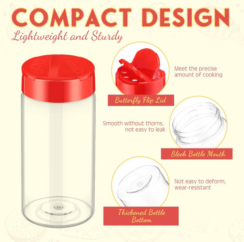 30 Pack 8.7 oz/250 ml Uiifan Plastic Spice Jar with Shaker Lids Clear Seasoning Containers Empty Seasoning Bottles Red