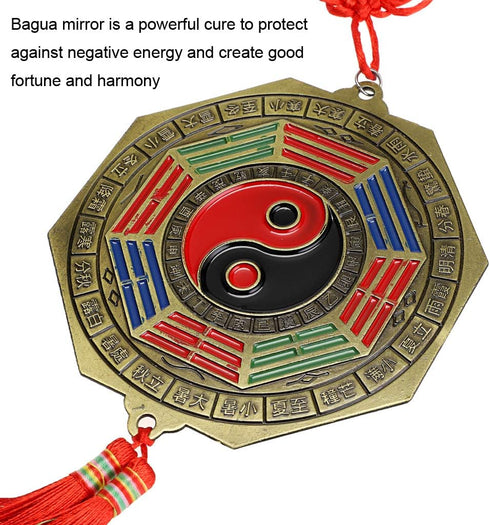 MDLUU 3 Pcs Bagua Mirror Feng Shui Ornaments, Guardian Lion, Ancient Coins with Chinese Knot Tassel, Lucky Charm