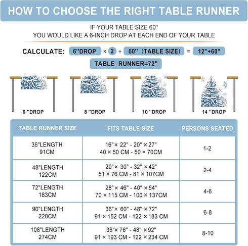 13x90 Inch Winter Trees Ball Table Runner Frosty Roses Burlap Table Runners, Christmas Xmas Seasonal Coffee Table