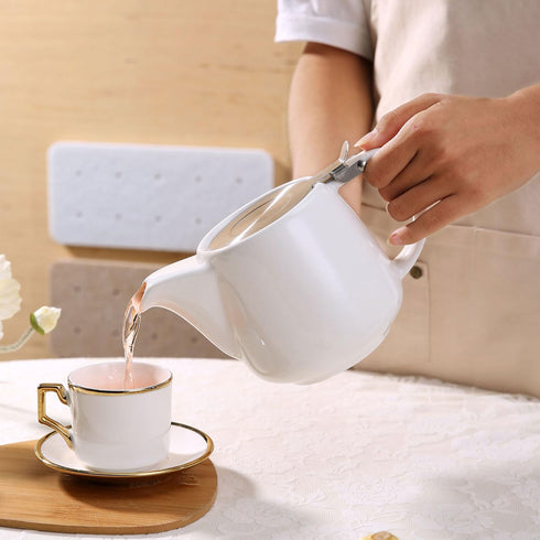 Ceramic Teapot with Stainless Steel Infuser - Heat Resistant 500ml/17oz Tea Pot for Loose and Blooming Tea