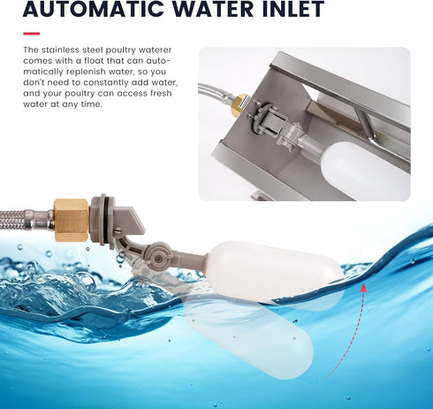 Automatic Chicken Waterer Stainless Steel Chicken Water Feeder Pigeon Water Dispenser with Float Valve Automatic