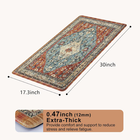 Collive Boho Kitchen Mats, Cushioned Anti Fatigue Non-Slip Kitchen Floor Mats, 17”x30” Red Waterproof Rug