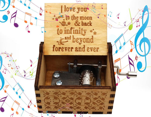 Wooden Music Box, I Love You to The Moon, Gifts for Husband, Wife, Kids for Christmas, Birthday, Anniversary
