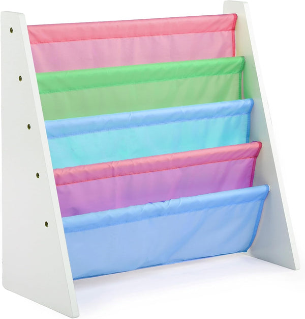 Humble Crew 4-Tier Kids Bookshelf, White Wood/Pastels - Premium Book Shelf for