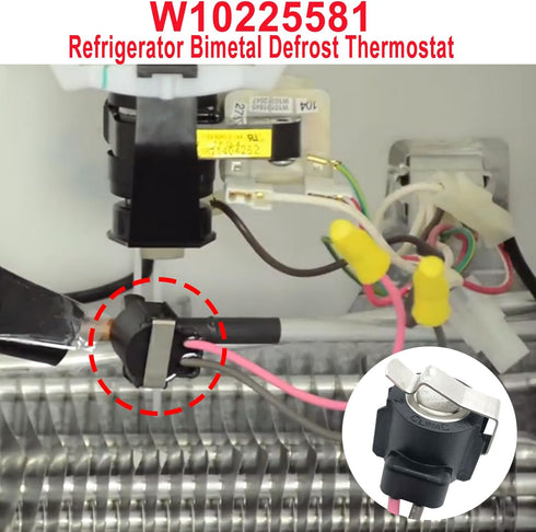 W10225581 Bimetal Defrost Thermostat for Whirlpool, Kenmore, Replaces WPW10225581 PS11750673