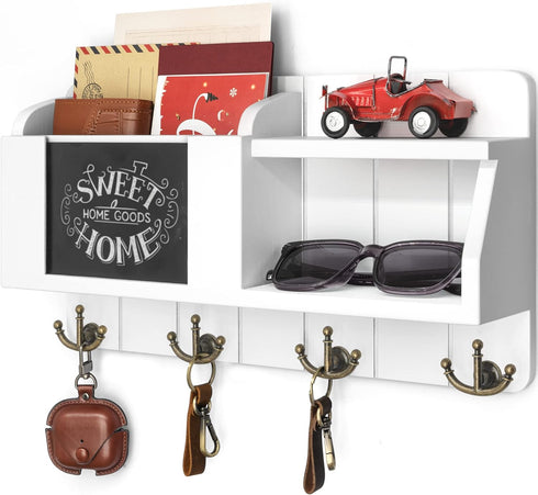 Rebee Vision Wall Mount Key and Mail Organizer, Decorative White Key Holder for Wall, Rustic Home Decor