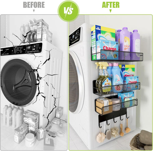 4 Pack Closet Magnetic Shelves for Washing Machine, Heavy-Duty Magnetic Laundry Organizer with Hooks, Washing Machine