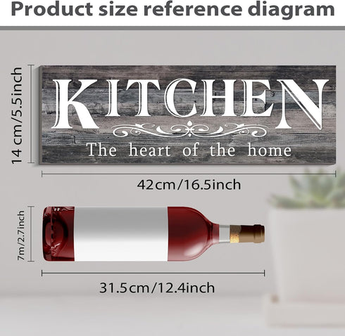 5.5 16.5 inch Kitchen Sign Wooden Plaque, The Heart of Home - Kitchen Signs for Above Cabinets, Grey Decor Accent Home