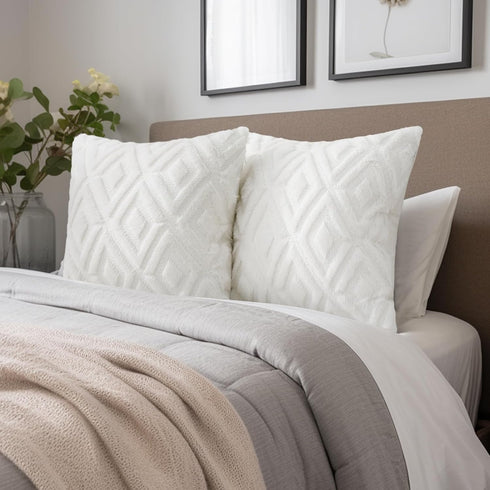 Set of 2 Soft Faux Fur Throw Pillow Covers 18x18 - Cream White Plush Short Wool Velvet Decorative Couch Covers