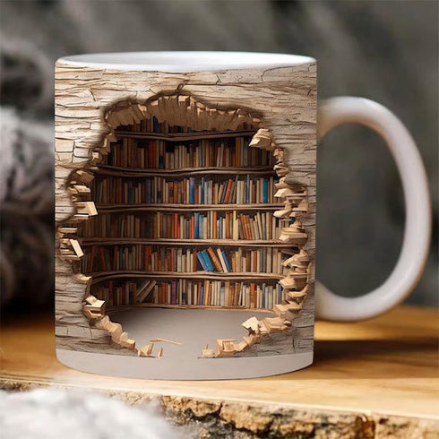 3d Bookshelf Mug - 3D Effect Books Mugs, Creative Space Design Multi-Purpose