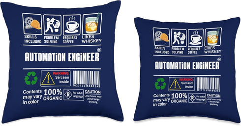 Automation Engineer Label Skills Solving Coffee Whiskey, Throw Pillow, Multicolor, 16x16