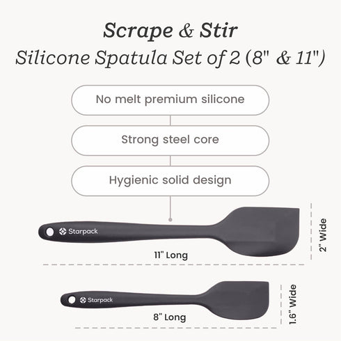 Starpack 'Scrape & Stir' Silicone Spatula Set - 2 Pcs Heat Resistant Spatulas, Food Grade Kitchen, Nonstick Baking