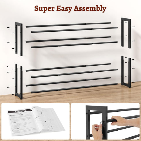4-Tier Closet FAVOOSTY Expandable Shoe Rack, Adjustable Shoe Shelf Storage Organizer Space Saving Metal Free Standing