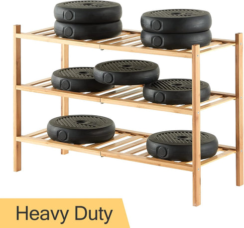 Furshus 3-Tier Closet Bamboo Shoe Rack for Entryway, Stackable | Heavy Duty | Multi-Function, Free Standing Shoe Racks