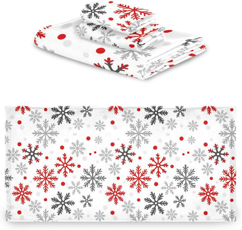 Dussdil Set 3 Winter White Red Snowflakes Bathroom Towel of Pcs Christmas Snow Flakes Bath Hand Towels Face Towel