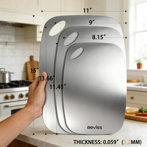 Set 2, 304 Non-Toxic Cutting Board of Stainless Steel Cutting Board Double Sided, Chopping Board for Kitchen