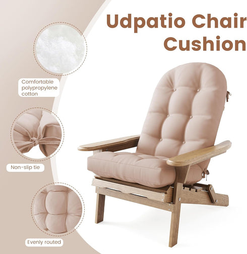 Beige,1 UDPATIO Adirondack Chair Cushion with Ties - Fade-Resistant Waterproof Outdoor Recliner High Back Seat Pads