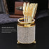 Coffee Spoons Set with Holder, Long Handle Dessert Spoons, Gold Glass Jar with 6 Metal Flatware Spoons