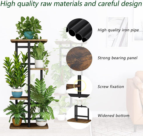 4 5 LINZINAR Plant Stand Indoor Tier Potted Multiple Plant Shelf Stands for Garden Corner Balcony Living Room Black
