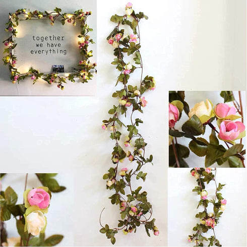 Fielegen 20 LED Rose Flower String Lights, 7.2ft Battery Powered Artificial Flower Garland for Home Garden