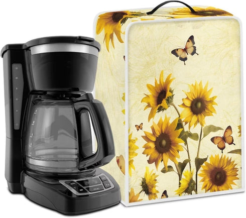 Lightweight Sunflower Butterfly Coffee Maker Cover with Top Handle, Dust Cover for Home Office to Keep Clean