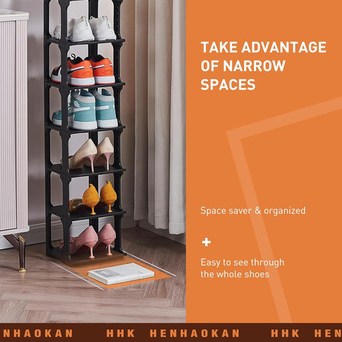 5 Closet Tiers Shoe Rack Organizer for Shoe Holder Storage Narrow Plastic Vertical, Free Standing Shoe Rack Shelf