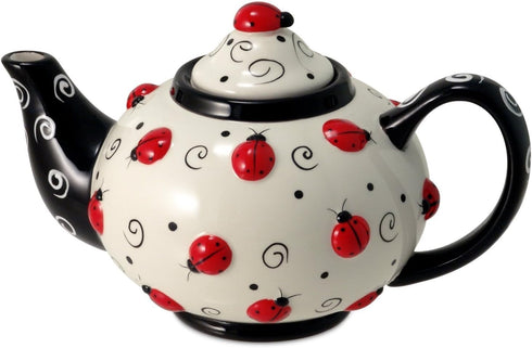 Ladybug Teapot with Swirls for Kitchen Decor and Teas