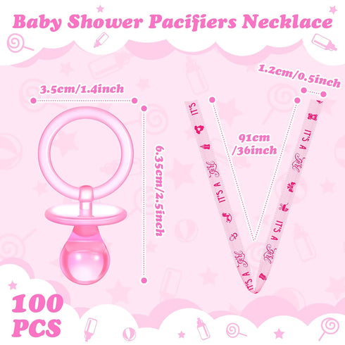 CHENGU 100 Pcs Baby Shower Favors Pacifiers Necklace, Acrylic Pacifiers Necklaces Bulk Favors for Gender Reveal Party