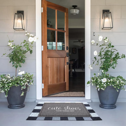 Welcome Mat for Front Door Outdoor Easy to Cleaning and Maintaining Indoor Mats Rubber Cute Shoes Take Them Off Dirt Snow Mud Doormats Waterproof Stain and Fade Mat for Entryway Grey