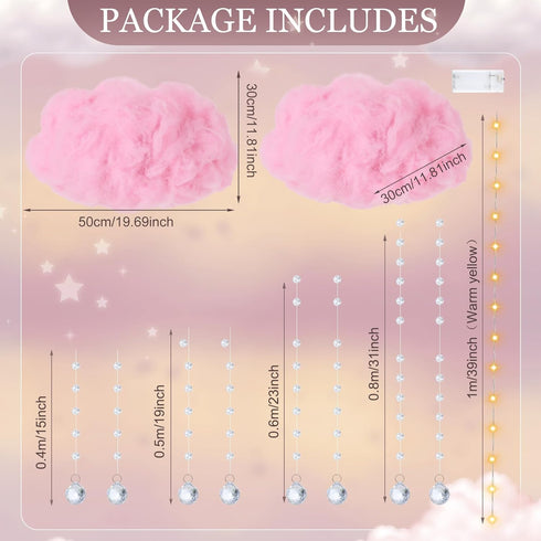 3D Decor(2 Marsui Artificial Cloud Props LED Hanging Pink Light String Fake Imitation Cotton Cloud Classroom School